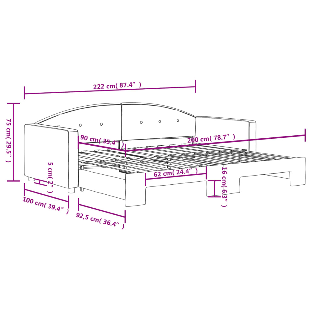 Daybed Extendable Pink 90x200 cm Velvet