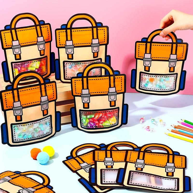New 20-1PC Creative Gifts Packaging Bags Cartoon Back to School Bag Candy Snack Self-lock Bags Kids Birthday Party Decors Gifts