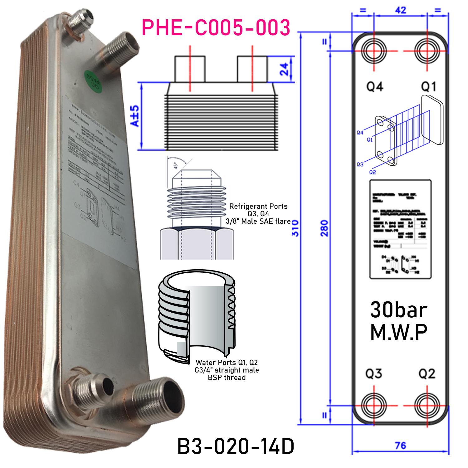 

4.5KW PHE is working as water cooled condenser in low temperature control system or freezer to get stable condensing pressure PHE-C005-003