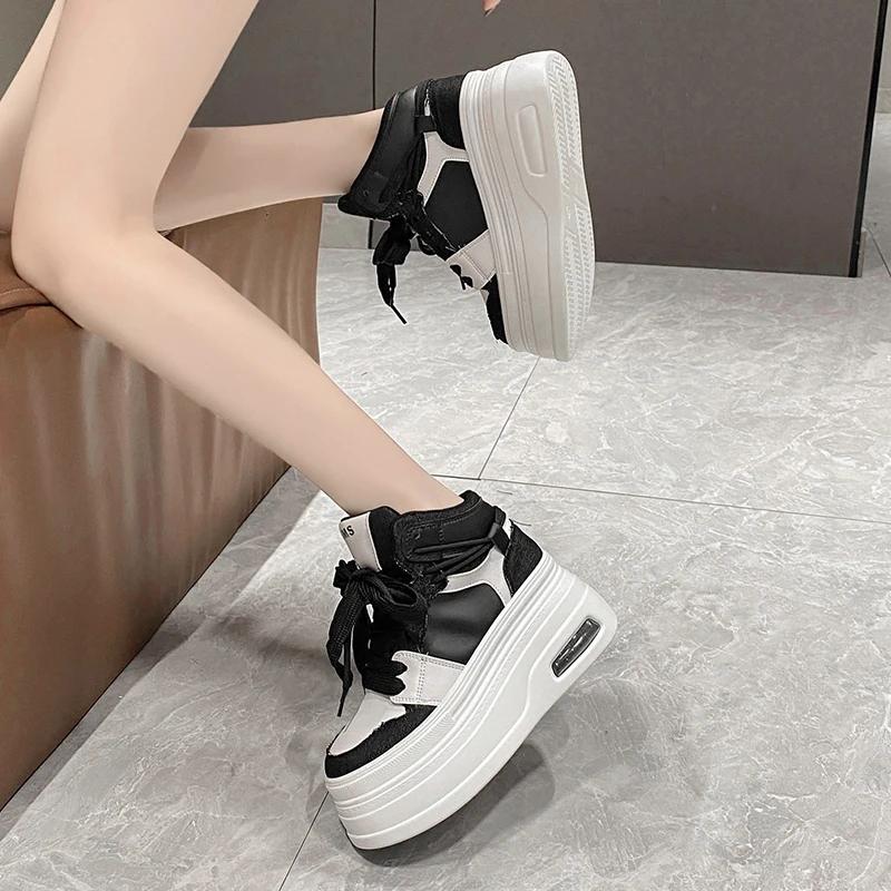 Fashion Fashion Women Chunky Platform Motorcycle Boots White 7CM Lace Up Thick Bottom Shoes Woman Autumn Winter Ankle Botas De Mujer