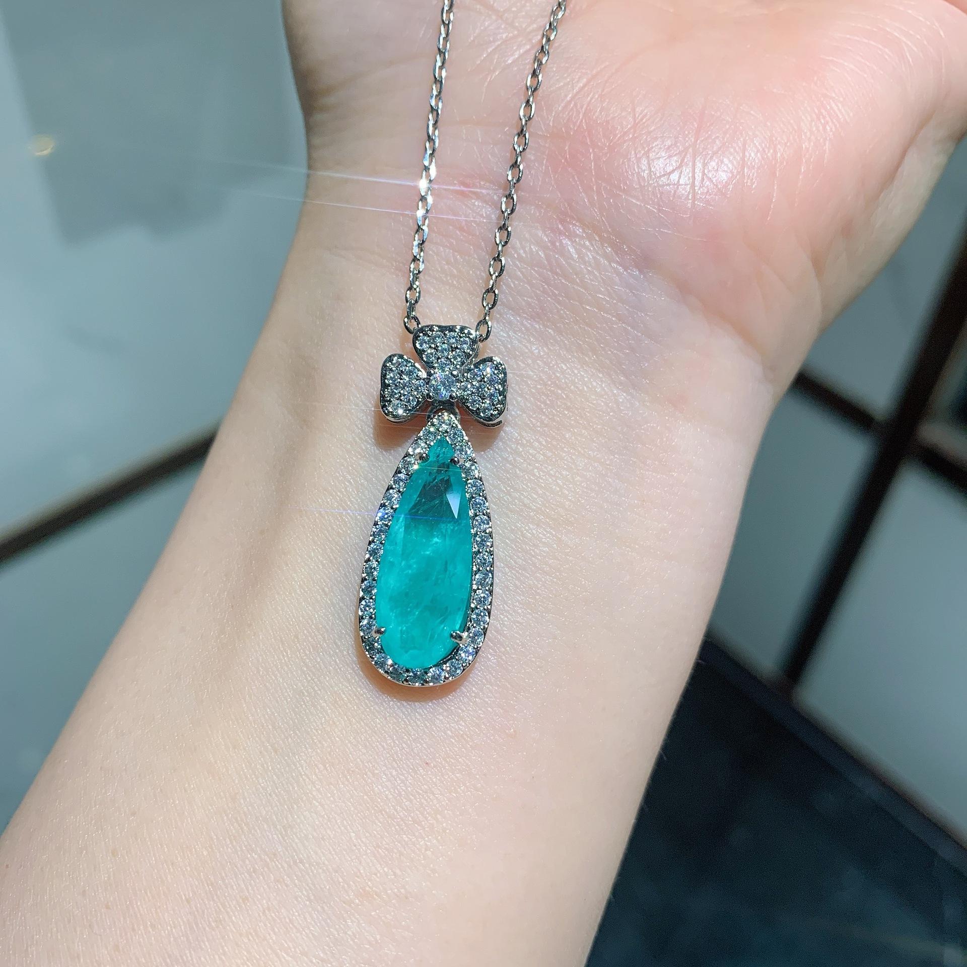 

Новое имитация ожерелья Параиба, подвесное изумрудное ожерелье в форме груши, набор украшений для банкета, 8X20