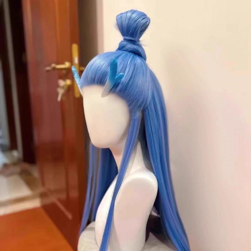 Ice Blue Full Head Wig Cosplay Dragon Prince Long Straight With Beauty Point