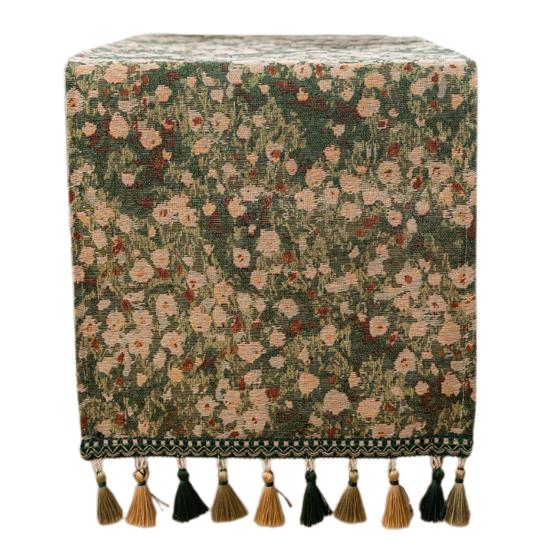 Yousheng Christmas Green Jacquard Table Runner with Tassel Decorative Festive Table Flag Dining Table Decoration for Home Restaurant Bar Kitchen