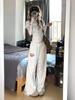 Women's High-Waist Polka Dot Wide-Leg Embroidery Pants - Casual Spring/Summer Straight-Leg, Loose-Fit, Slimming Style.
