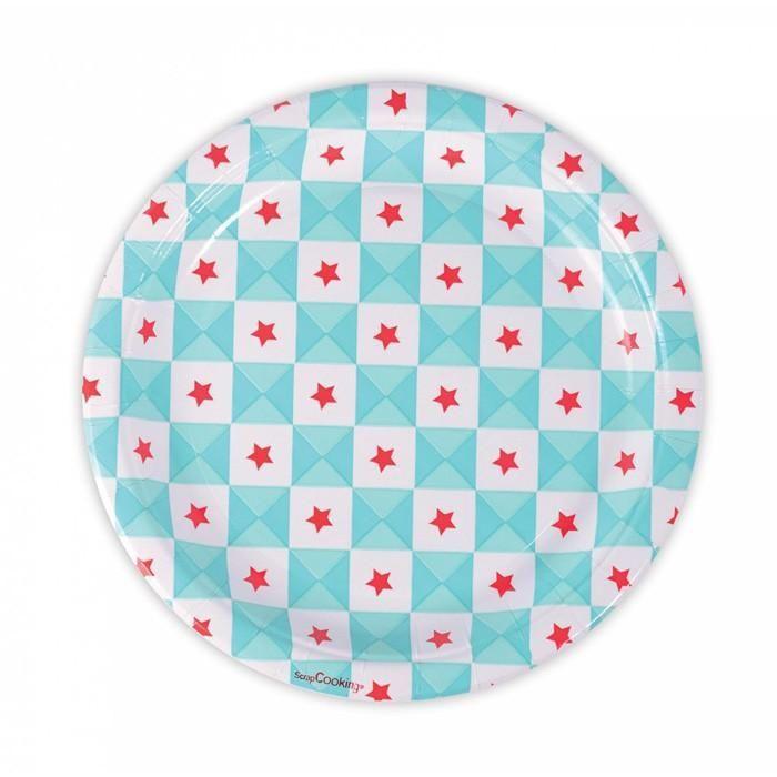 Plates - Scrapcooking - Star Geometry - 8 Pieces - Blue and Red - Food Paper