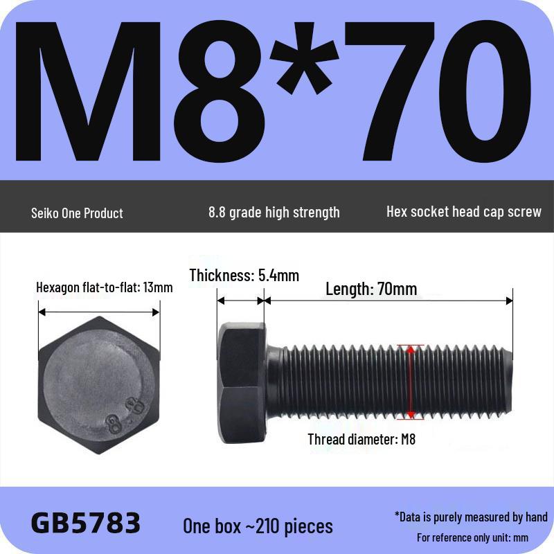 Black High-Strength Grade 8.8 Hex Bolt Screw Set (M4-M12)