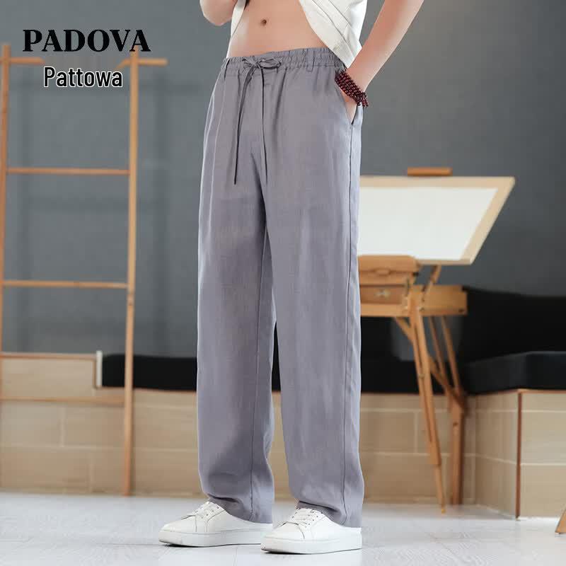 Men s Pure Linen Loose Fit Straight Leg Casual Trousers 4XL
