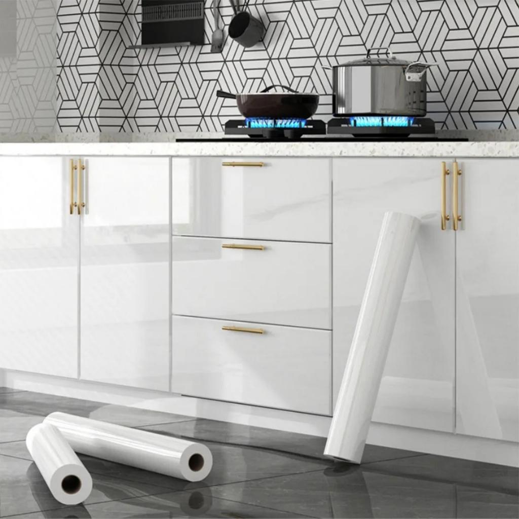 PVC Perlmuttfolie Wasserdichte Tapete Zimmer DIY Selbstklebend Rosa/Weiß Kleiderschrank Küche Hochglanz Kleben Möbel Wandaufkleber