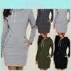 Womens Hooded Mini Dress Casual Long Sleeve Sweatshirt Jumper Slim Fit With Pockets