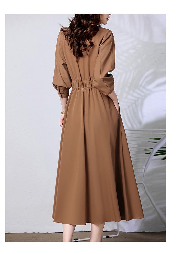 Vilaria Autumn Long Sleeve Dress with Flattering Stylish and Casual for Spring and Summer Women's A-Line V-Neck, Fit,