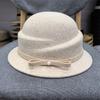 French fragrant Hepburn style wool hat bow curled top hat women's autumn and winter square face basin hat winter British top hat