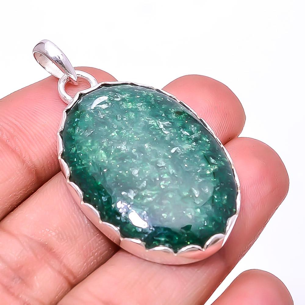 

Green Aventurine -India Designer Handmade 925 Sterling Silver Pendant 1.76 P31