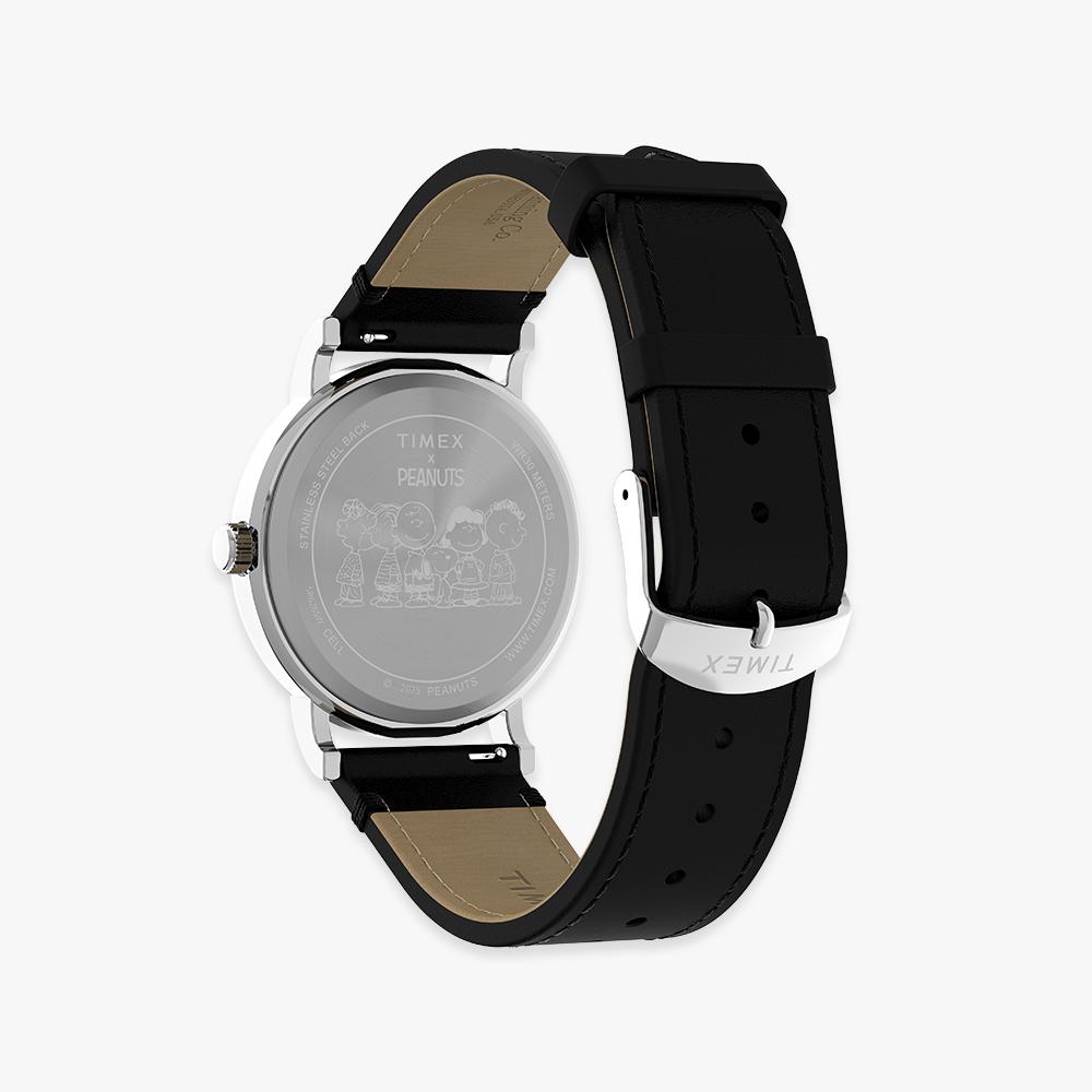 TIMEX Peanuts Weekender Snoopy Dancing Black Leather Watch 38mm TW2Y31000