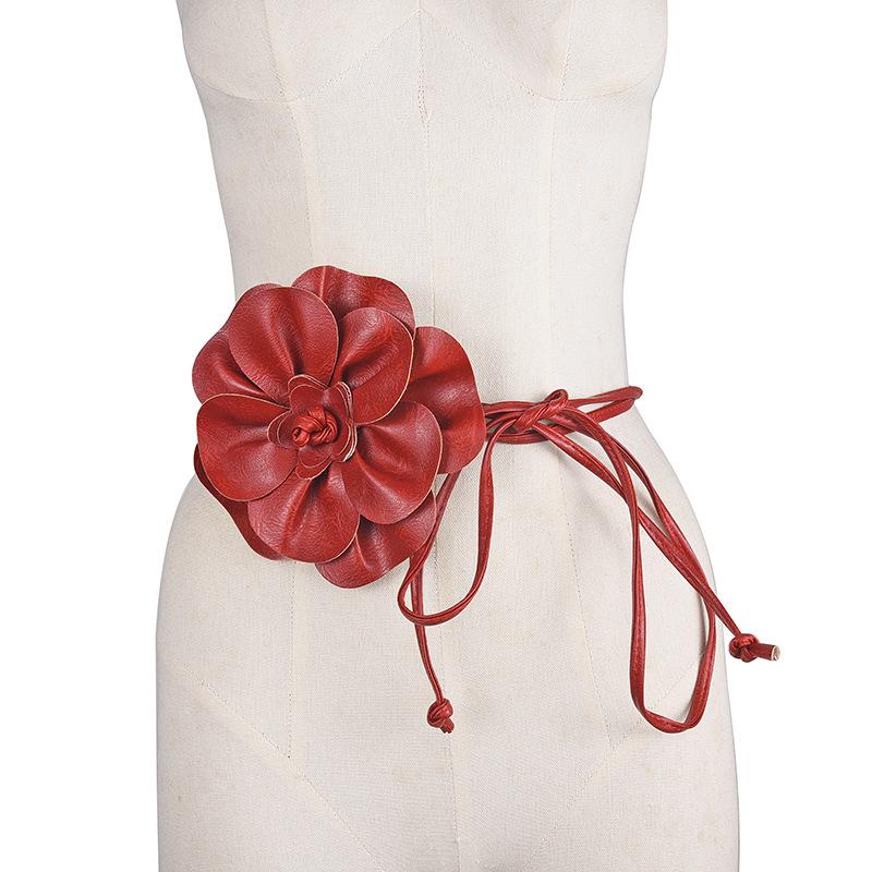 Elegant Korean Style Floral Belt Dress Suit with Versatile Waist-Cinching Knot