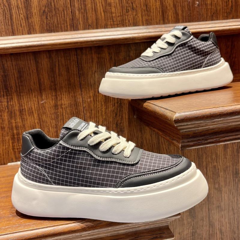 

Spring new cloth breathable thick sole lightweight sports board shoes plaid comfortable rest dnh 38 leather shoe size чёрный