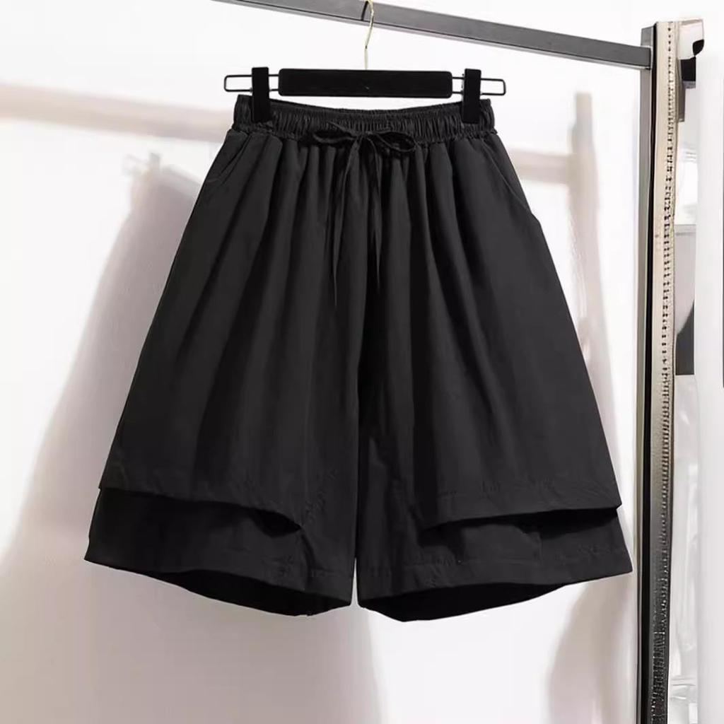 2024 Summer Plus Size Women's Elastic High Waist A-line Loose Casual Shorts