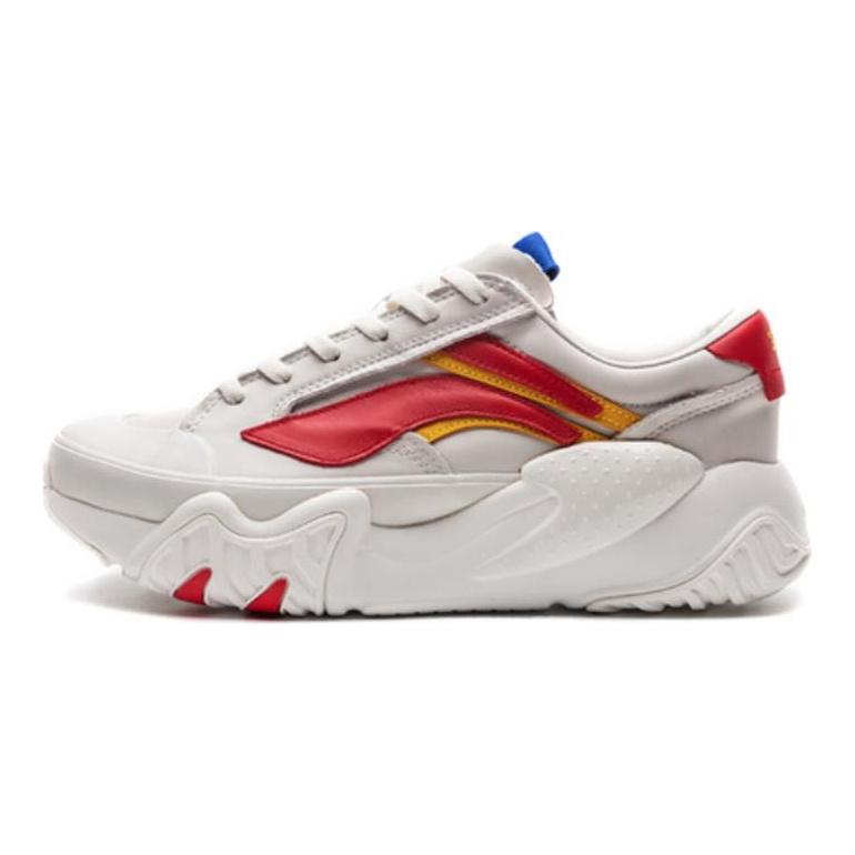 Li Ning Wave Cushioning Slip Resistant Low top Casual Shoes Men's Cloud Mist White Red AGCP309-4