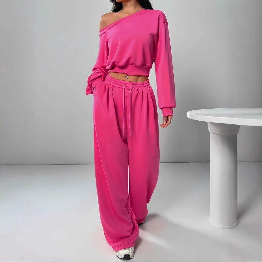 Nuovo Set Moda Autunno e Inverno: Crop Top Sottile Scollato e Pantaloni Lunghi Casual