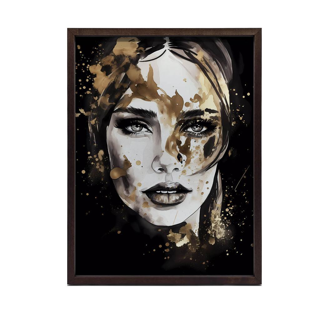 Twarz Kobiety W Czerni I Złocie Twarz Kobiety W Czerni I Złocie, 50X70 Cm, Bez Ramy, Płótno Premium Na Blejtramie