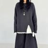 Becabeau Women's Winter Loose Knit Sweater, Plus Size, Korean Casual Style, Split Design, Crew Neck