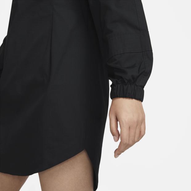 Nike Solid Color Logo Print Zip Collar Long Sleeve Dress Women Dresses Black DV8031-010