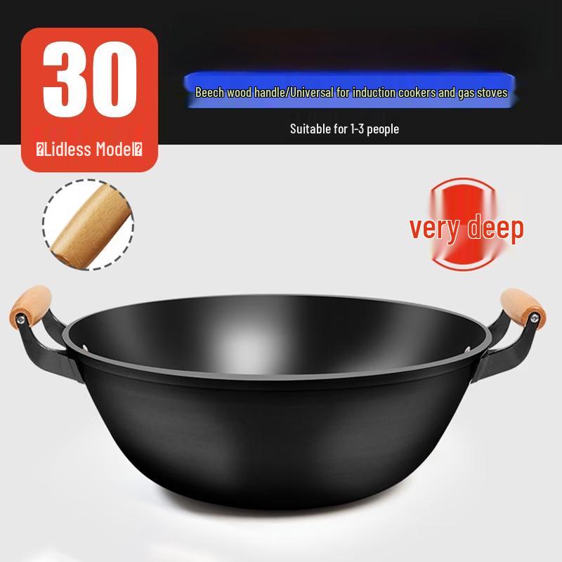 ZISIZ Pre-Seasoned Flat-Bottom Iron Wok, 30cm
