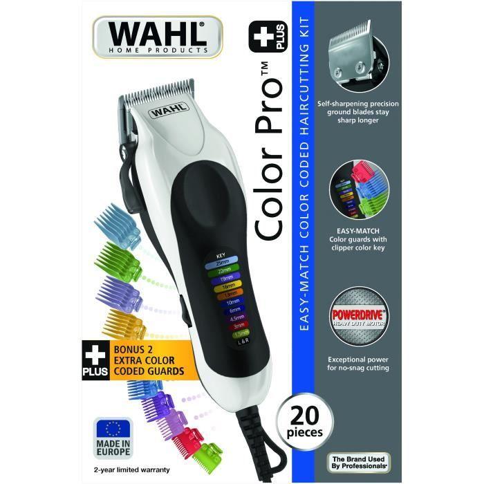 Tondeuse cheveux - WAHL - Color Pro Plus - Lames de précision - Peignes de guidage à code couleur