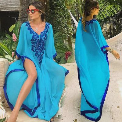Chiffon Embroidered Oversized Loose Dress Beach Cover-Up for Women