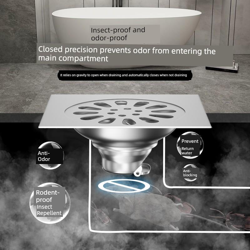 304 Stainless Steel Anti-Odor Floor Drain Cover for Bathroom Sewer, Shower Room, Washing Machine, Thickened Square Floor Drain Cover