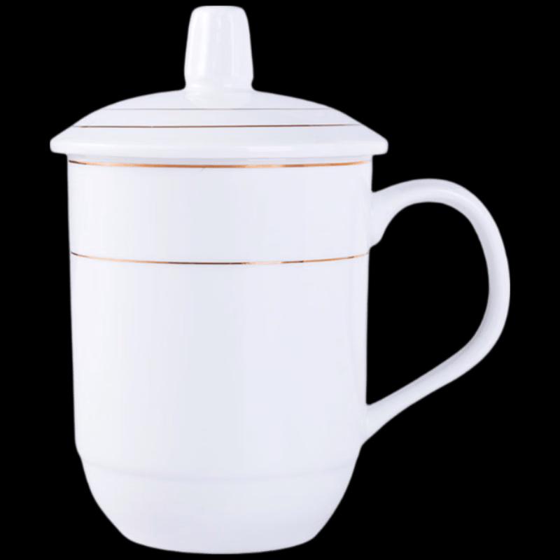 FeiWoSi 350ml Pure White Ceramic Office Mug with Lid