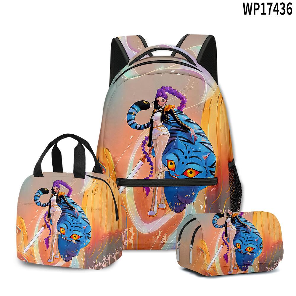 3D Movie K-Pop Demon Hunter Girl Group School Bag Backpack Lunch Bag Pencil Case Three-Piece Set