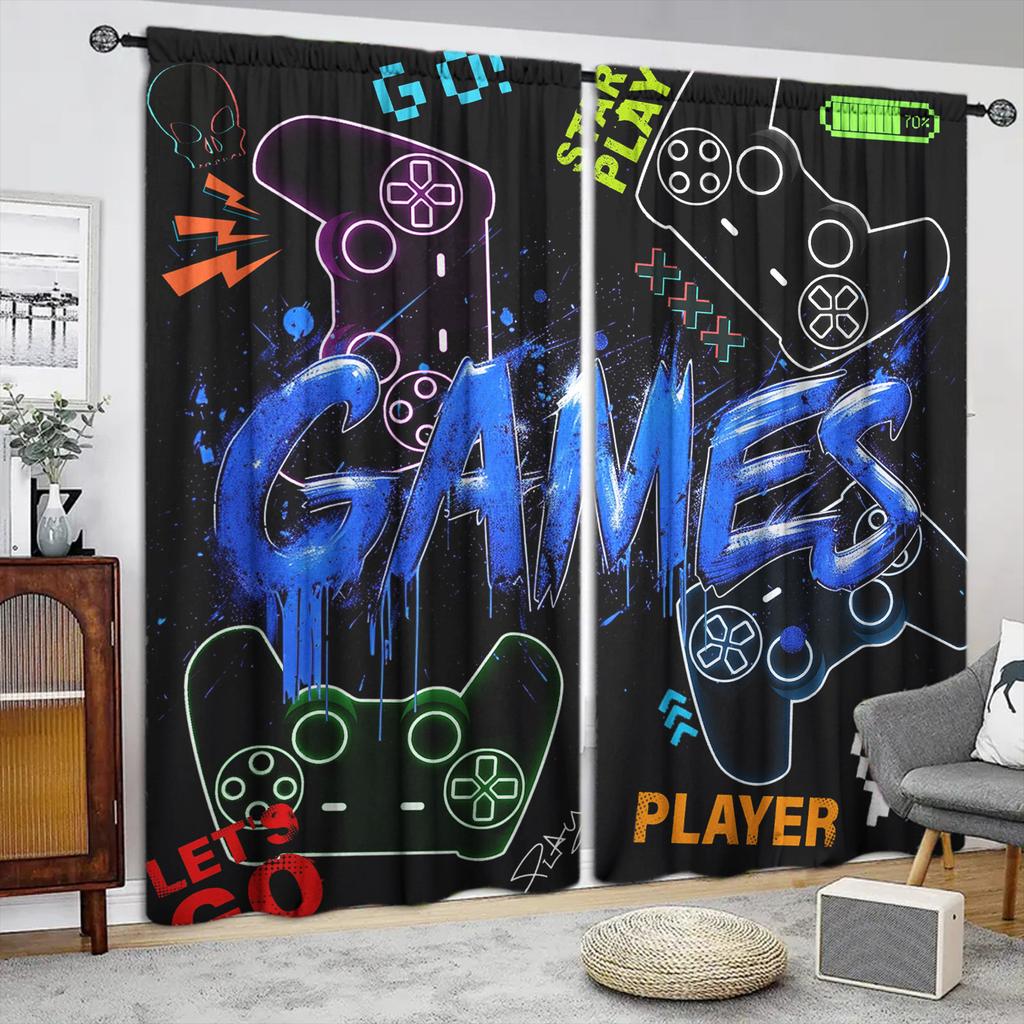 2pcs Gamepad Pattern Curtains Decorative Window Drapes Window Treatments For Bedroom Living Room Home Decor Window Blinds Drapes