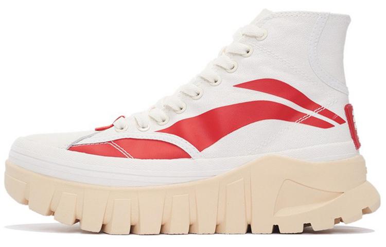 Li Ning Wave Текстиль, Кожаная Амортизация Скользкая Устойчивость к Истиранию Увеличение Роста Высокие Повседневные Кроссовки AZGS090-1 35.5