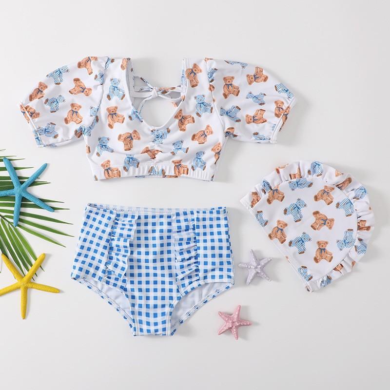 2024 New Summer Internet Celebrity Foreign Style Girls Split Swimsuit Cute Open Bear Korean Version of Beach Children's Swimsuit