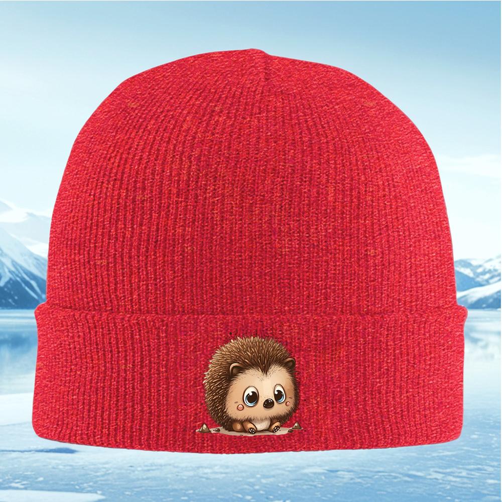 Милый ежик с большими глазами сидит Мужчины Женщины Унисекс Вязаная Шапка Бини Шапка-колпак Зимняя Термотеплая Рождественская Уличная Велосипед