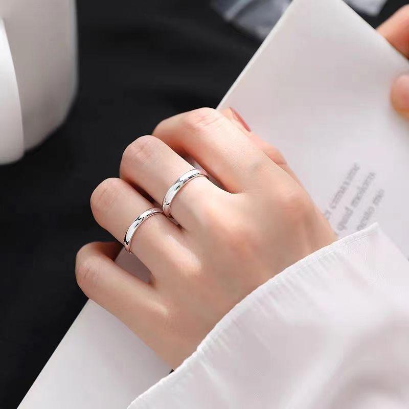 Buyee 925 Sterling Silver Couples Ring Polishing Open Ring Finger for Women Men Fashion Wedding Fine Jewelry Circle Gift