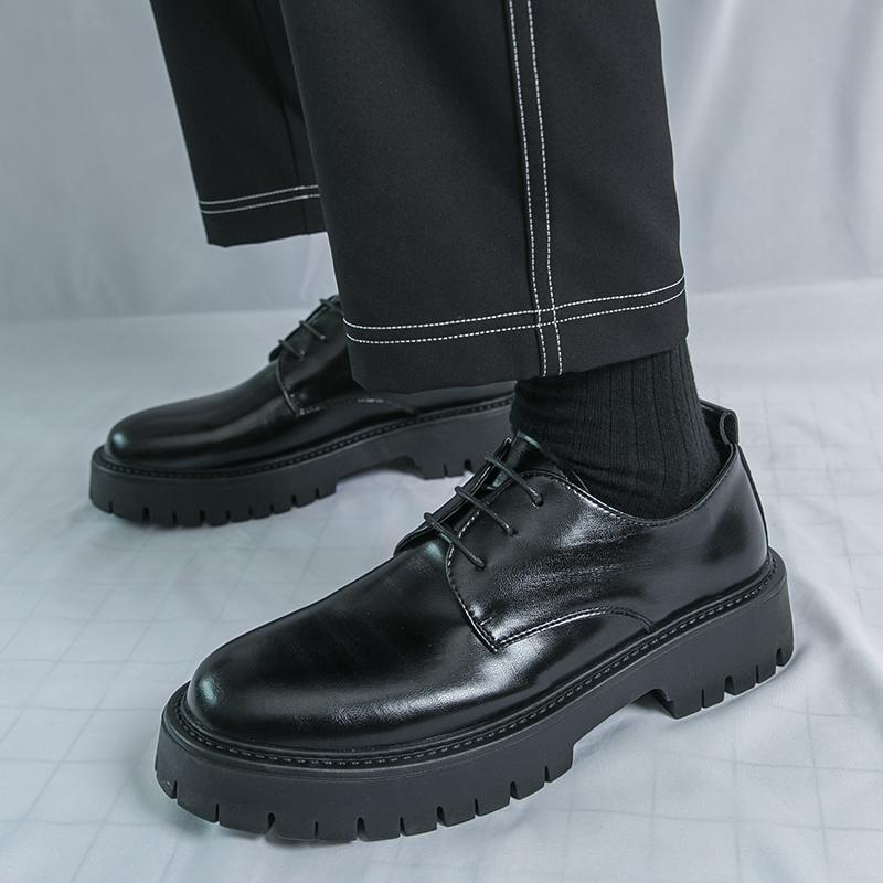 Luxury Men's Plus Size Leather Shoes Man Round Toe Thick-Soled Height Increase Lace-Up Formal Business Wedding Work Men Shoes