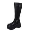 Retro French black platform boots women's 2025 new summer small fat mm thin and heightened knight boots