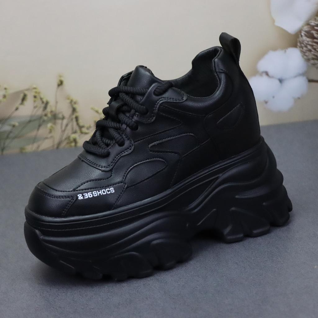 Fashion 12CM Genuine Leather Vulcanize Fashion Thick Bottom Women Chunky Sneakers Platform Wedge Causal Winter Plush Autumn Shoes