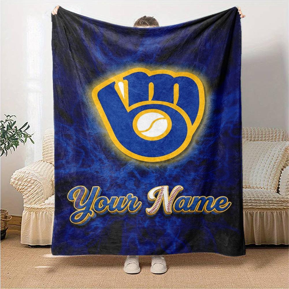 Name Custom Milwaukee Brewers Logo Print Flannel Blanket High Quality Warm Comfortable Cover for All Seasons Perfect for Gifts Home Decor