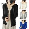 Spring Summer Knitting Cardigan V-Neck Long Sleeve Ribbed Cuffs Sweater Solid Color Single Breasted Stretchy Knitwear