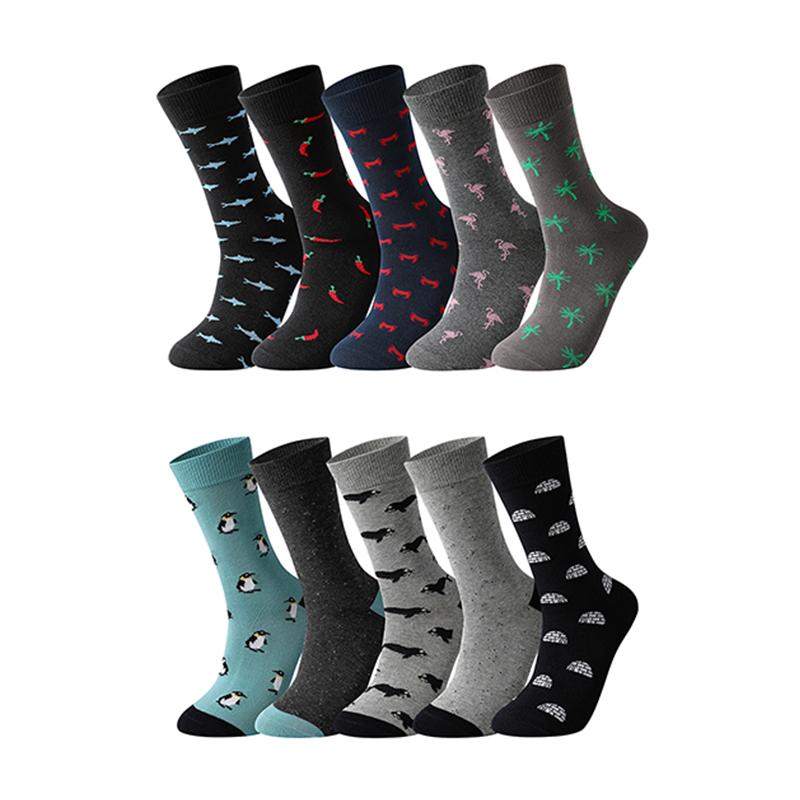 10 Pairs Men's Socks Cotton Business New Fashion Funny Sock With Print Animals Cartoon Middle Sock Male Casual Dresses Clothing