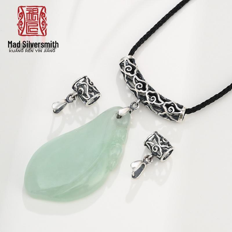 

925 Sterling Silver Vintage Pendant Blank with Curved Tube, Melon Seed, and Buddha Head Clasp.