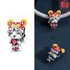 Authentic copper Red Heart Love Zircon Cat for New Year Christmas Lovely Bead Charms Compatible With Bracelets Delicate Accessory Jewellery Gift