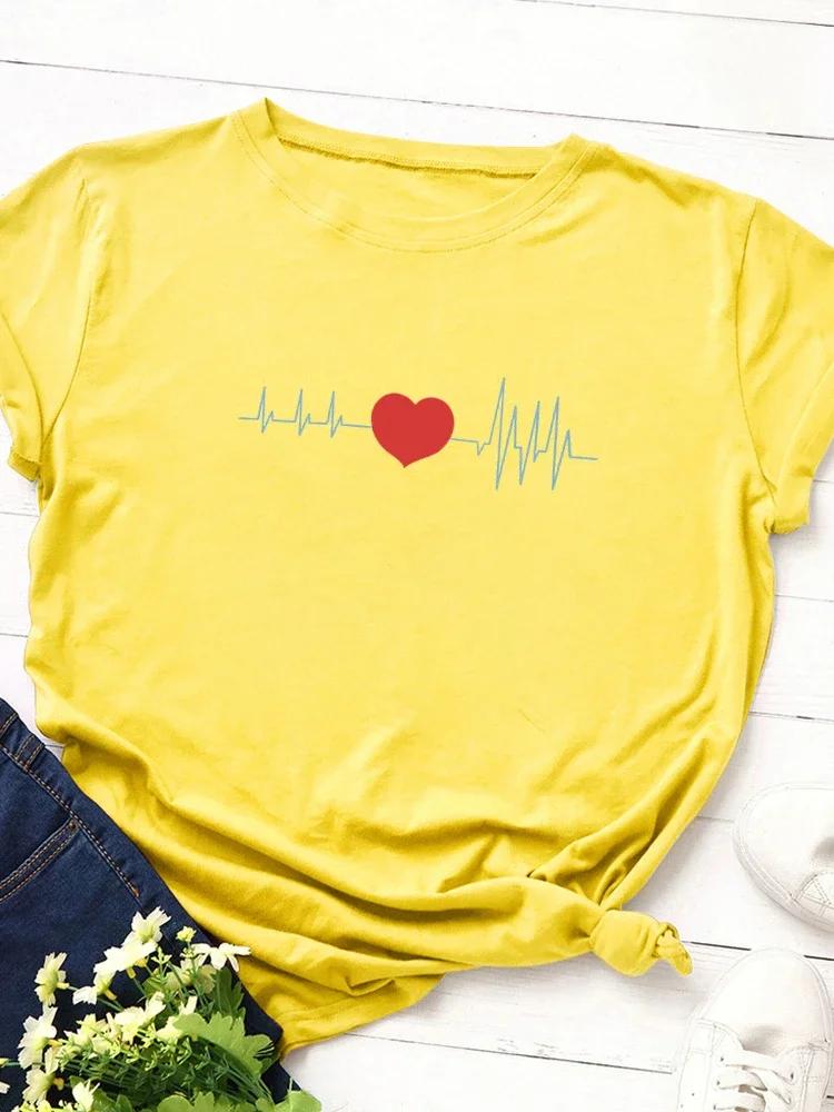 Electrocardiogram Heart Print Women T Shirt Short Sleeve O Neck Loose Women Tshirt Ladies Tee Shirt Tops Clothes Camisetas Mujer