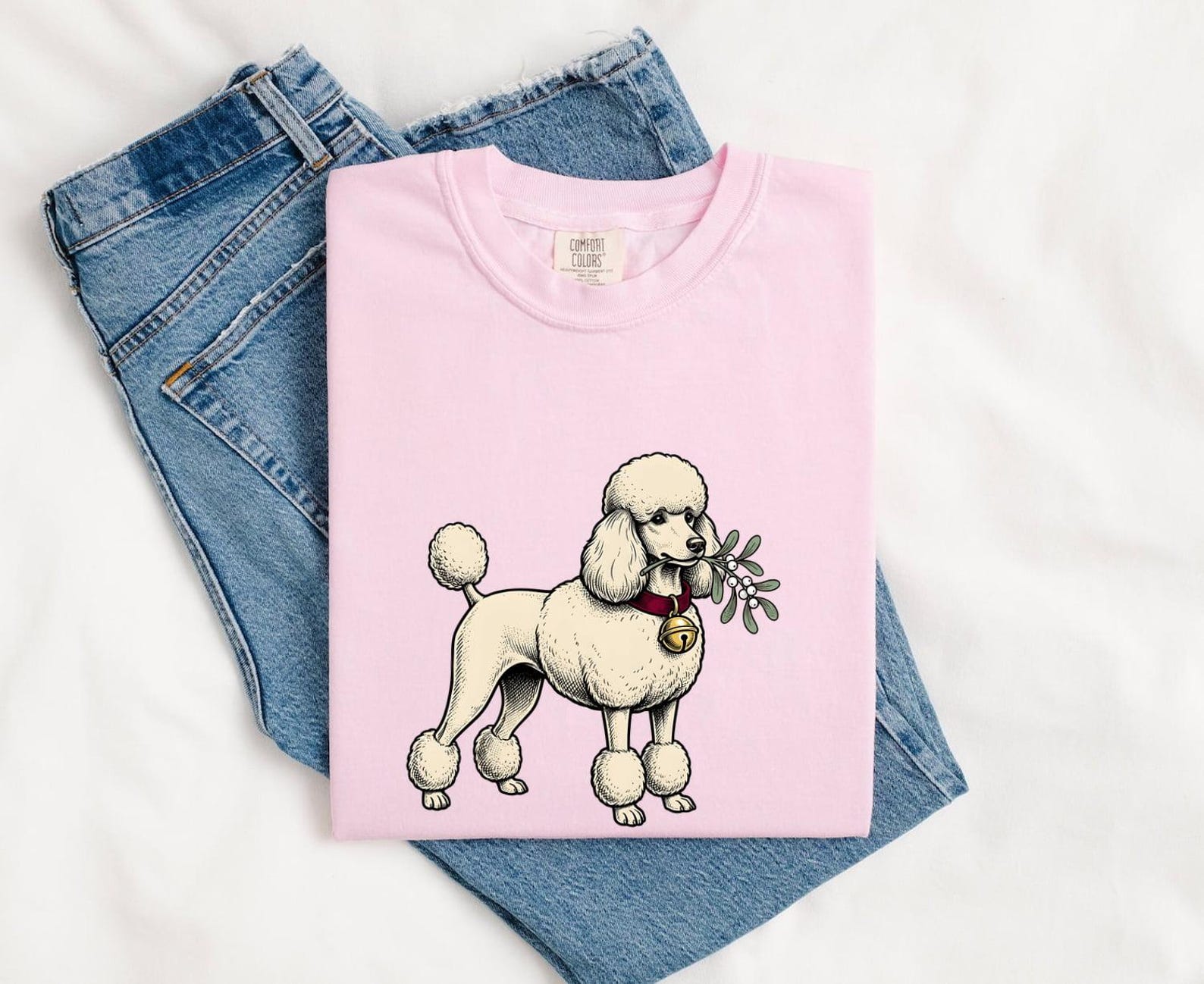 Poodle Dog Shirt Dog Christmas Gift Women Vintage Tee Poodle T-Shirt Dog Fan Canine Tshirt Christmas Graphic Hand Drawn Mistletoe Tshirt S