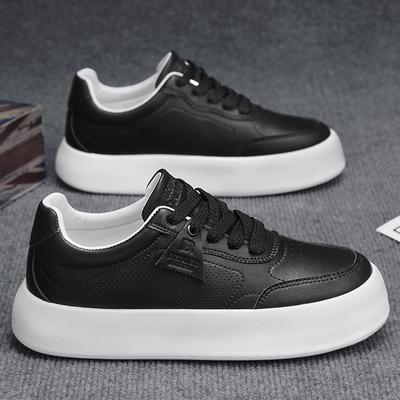 PU Leather Casual Shoes Men's New Lace-up Thick-soled Casual Sports Shoes Versatile Flat Shoes Plus Height Men Sneakers Zapatos