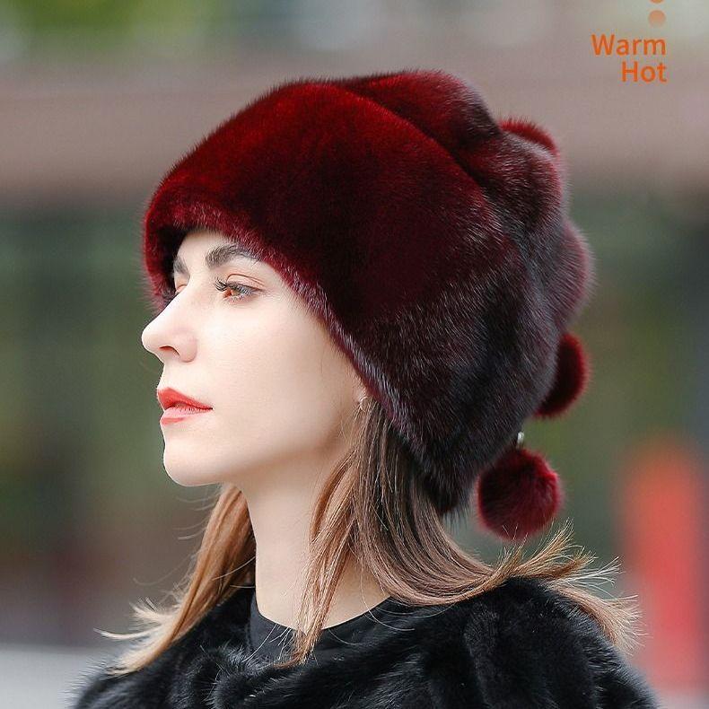 Winter Thermal Fur Hat Female Mink Hair Temperament Top Hat Outdoor Casual Thermal Mink Hat