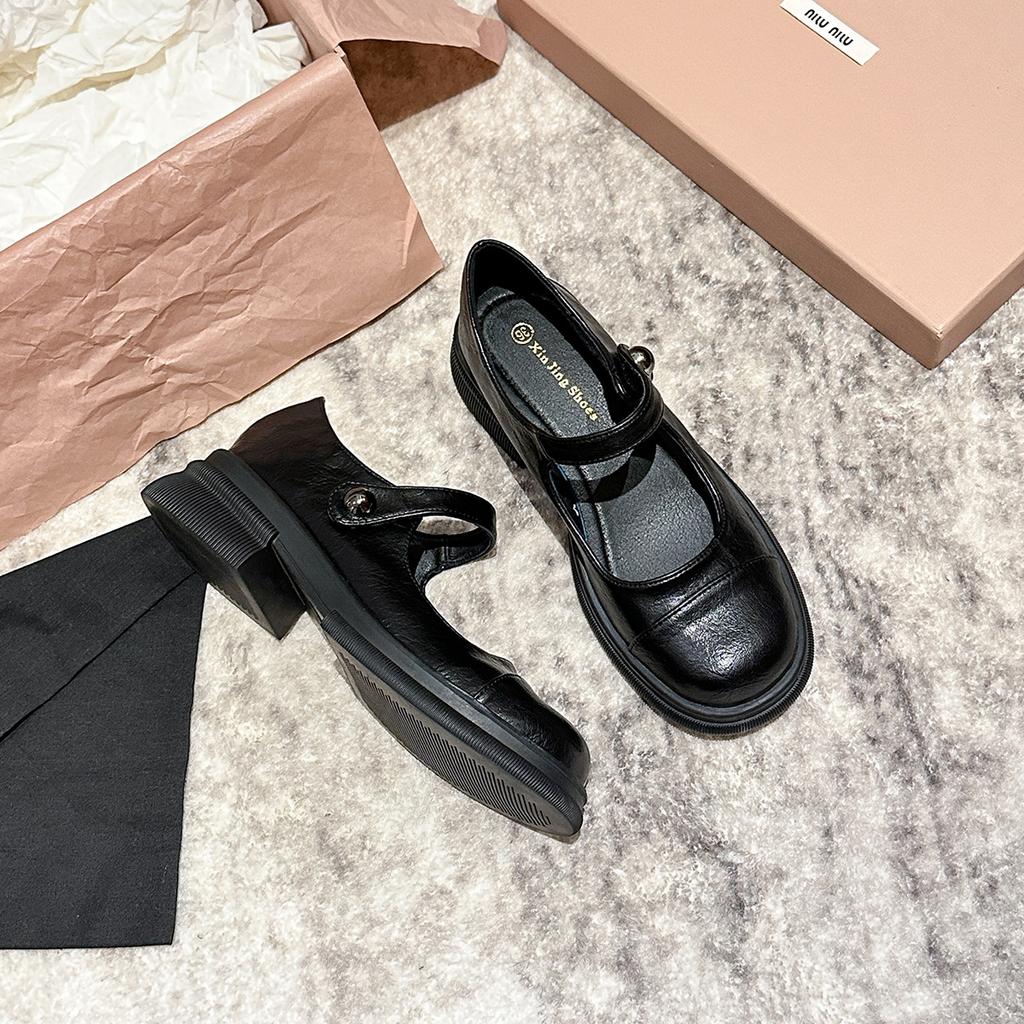 Q1-36 French Retro Platform Mary Jane Single Shoes Loafers Autumn and Winter Niche High-end Small Leather Shoes Women's Shoes Black