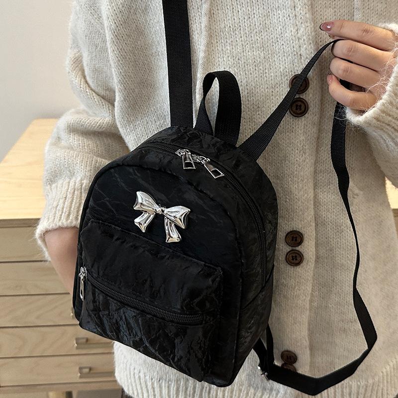 Bow Backpack Women'S Niche Style Casual Fashion Girls Bucket Schoolbag Lightweight Small Travel Backpack